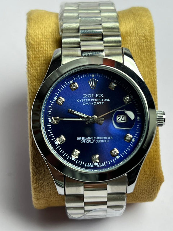 🕰️ Silver Blue Rolex Day-Date Oyster Watch