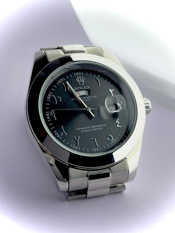 ⌚ Rolex  Arabic Silver Chain ( Black Dial )